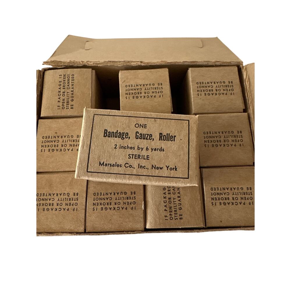 1960s US Military Marsales Sterile Gauze Bandages complete Box - 12 DSA Vintage